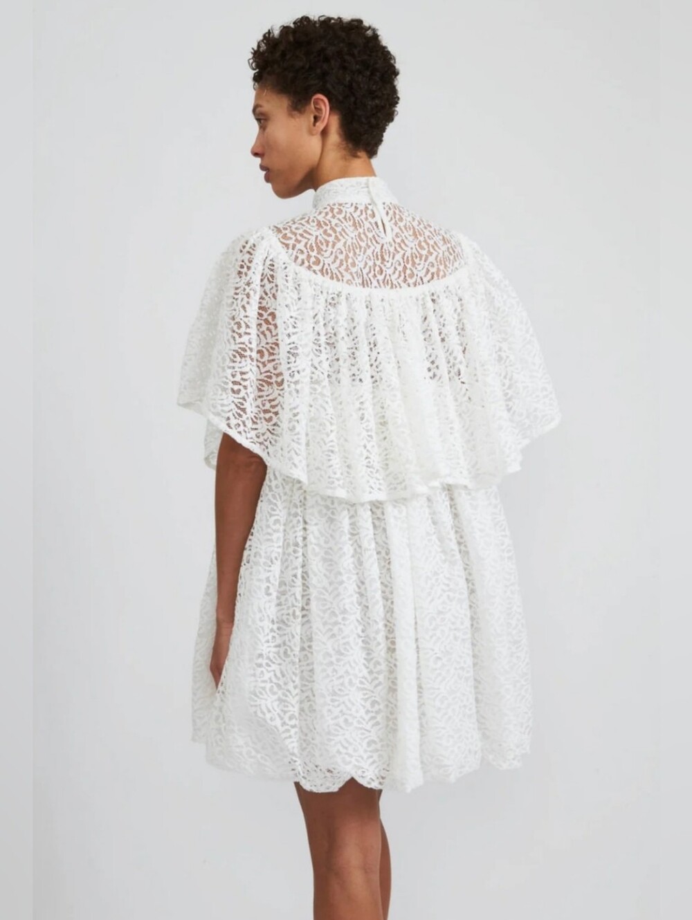 Batsheva Percy White Lace Romantic Feminine Dress with Detachable Shawl